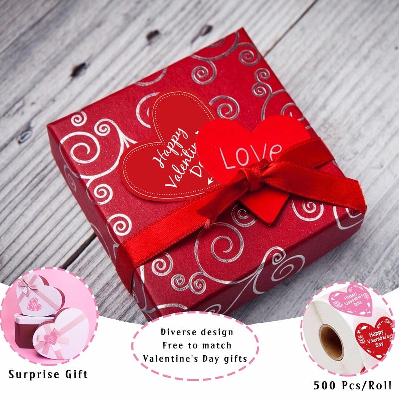 Well Tile 2 Inch Red Happy Valentine's Day Sticker Labels Heart Valentine's Love Decorative Stickers - Valentine's Day Decorations Heart Sticker for Scrapbooking or Embellishment 500 Pcs/Roll - Image 5