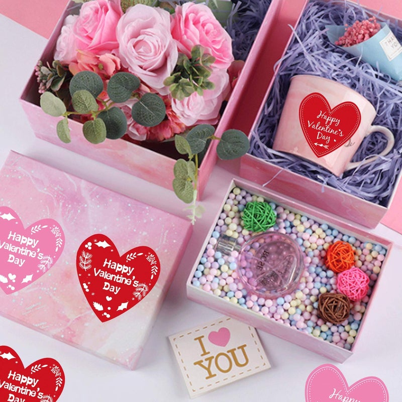 Well Tile 2 Inch Red Happy Valentine's Day Sticker Labels Heart Valentine's Love Decorative Stickers - Valentine's Day Decorations Heart Sticker for Scrapbooking or Embellishment 500 Pcs/Roll - Image 3