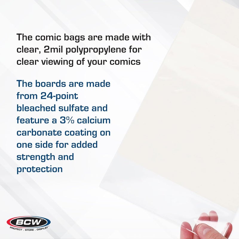 BCW Current Comic Boards and Bags Combo | 100 Polypropylene Comic Bags & Backer Boards | Acid-Free Archival Quality | Crystal Clear | Preserves Collectible Comics | Fits Standard Comic Storage Boxes - Image 4