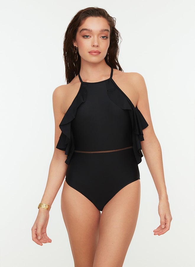 trendyol Black Halter Neck Frilly Regular Swimsuit - Image 5