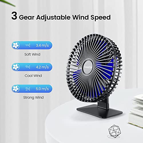 Gaiatop Small Table Fan, 6.5 Inch Ultra-quiet, 90° Adjustment for Better Cooling, 3 Speeds Portable Mini Powerful Desktop Table Fan, Small Personal Cooling Fan for Home Office (Blue Blade) - Image 3