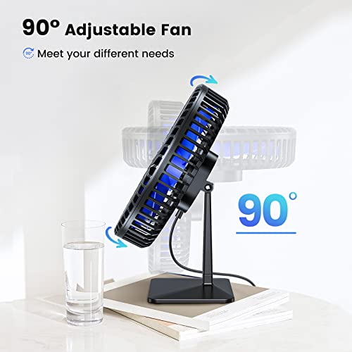Gaiatop Small Table Fan, 6.5 Inch Ultra-quiet, 90° Adjustment for Better Cooling, 3 Speeds Portable Mini Powerful Desktop Table Fan, Small Personal Cooling Fan for Home Office (Blue Blade) - Image 5
