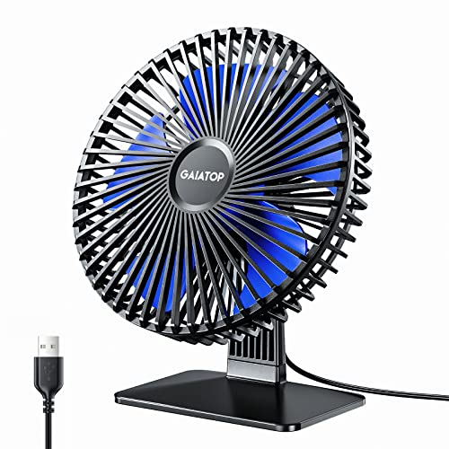 Gaiatop Small Table Fan, 6.5 Inch Ultra-quiet, 90° Adjustment for Better Cooling, 3 Speeds Portable Mini Powerful Desktop Table Fan, Small Personal Cooling Fan for Home Office (Blue Blade) - Image 1
