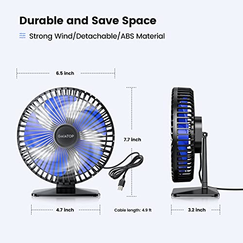 Gaiatop Small Table Fan, 6.5 Inch Ultra-quiet, 90° Adjustment for Better Cooling, 3 Speeds Portable Mini Powerful Desktop Table Fan, Small Personal Cooling Fan for Home Office (Blue Blade) - Image 2