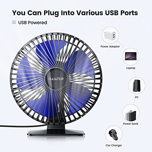 Gaiatop Small Table Fan, 6.5 Inch Ultra-quiet, 90° Adjustment for Better Cooling, 3 Speeds Portable Mini Powerful Desktop Table Fan, Small Personal Cooling Fan for Home Office (Blue Blade) - Image 4