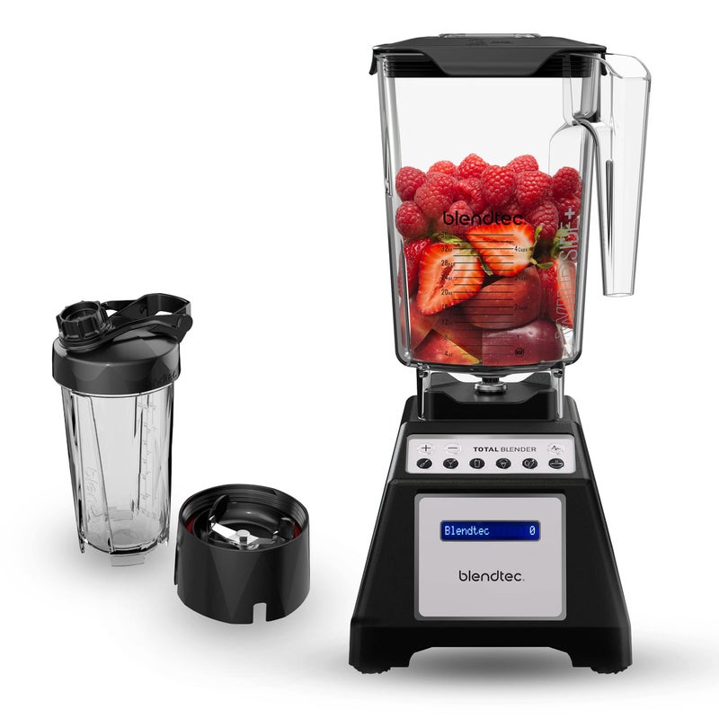Blendtec Total Classic Original Blender WildSide Jar 90 oz and Blendtec GO Travel Bottle 34 oz BUNDLE ProfessionalGrade Power 6 Preprogrammed Cycles 10speeds Black