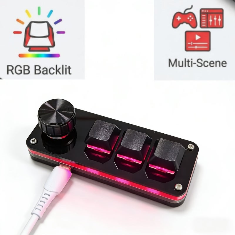 Black Mini 3 Key Programming Keypad with Knob for Clip Design and Game Trigger - Image 5