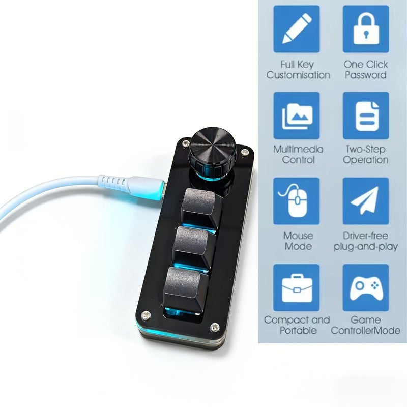 Black Mini 3 Key Programming Keypad with Knob for Clip Design and Game Trigger - Image 2