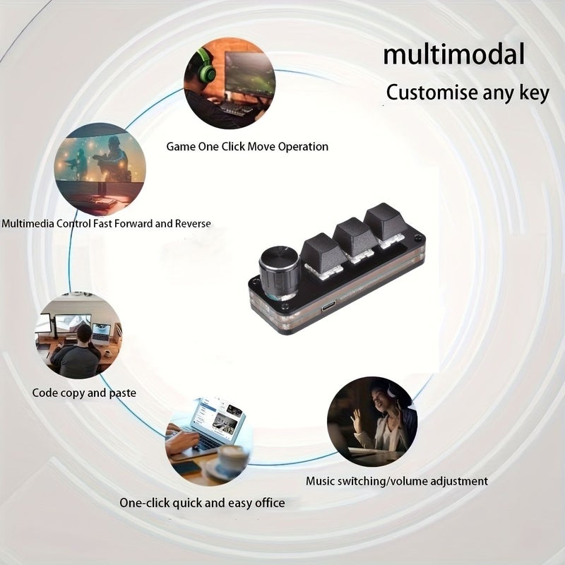 Black Mini 3 Key Programming Keypad with Knob for Clip Design and Game Trigger - Image 3