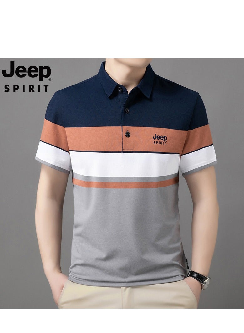 Jeep قميص بولو رجالي مخطط بأكمام قصيرة وقميص كاجوال مناسب للعمل - Image 1