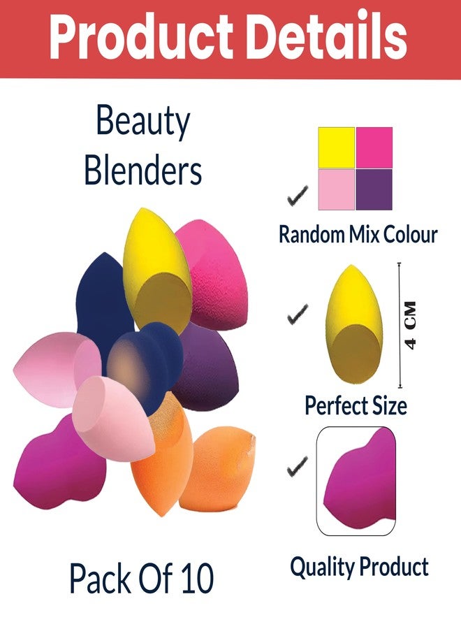 TEMPERIA (10 pcs) Beauty Blender Set with Plastic Jar - Soft Powder Puff Face Makeup Sponge for Liquid Foundation, Creams, Powders, Wet and Dry Makeup - Multicolour - Image 2
