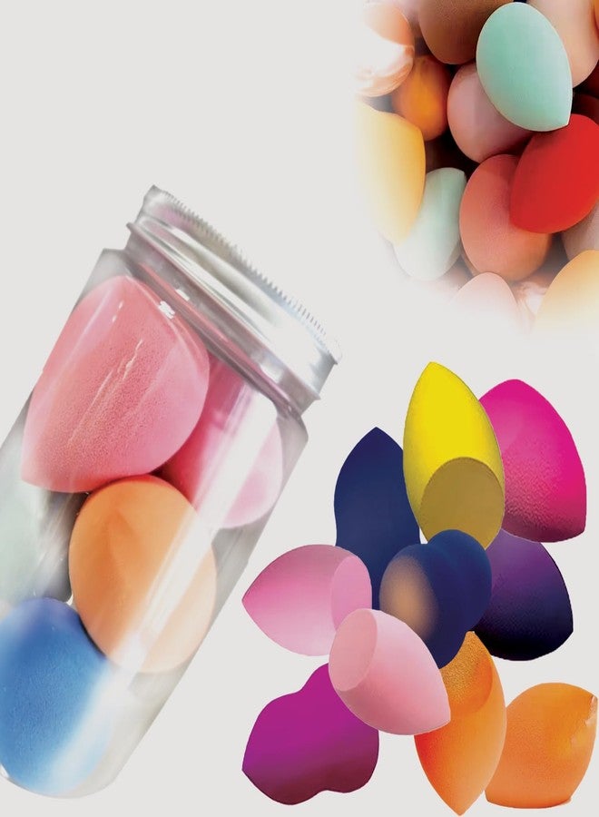 TEMPERIA (10 pcs) Beauty Blender Set with Plastic Jar - Soft Powder Puff Face Makeup Sponge for Liquid Foundation, Creams, Powders, Wet and Dry Makeup - Multicolour - Image 1