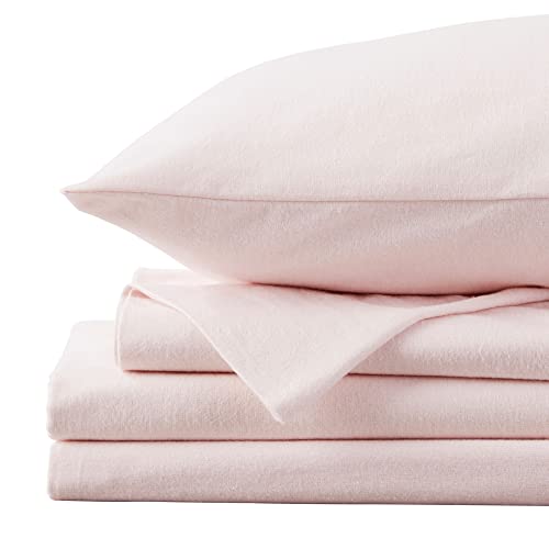 Market & Place 100% Turkish Cotton Flannel Sheet Set | 4 Piece Deep Pocket Solid Cozy Winter Bed Sheets | Double Brushed for Extra Softness & Comfort | Chalet Collection (King, Blush Pink) - Image 2
