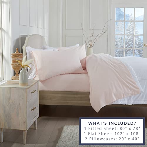 Market & Place 100% Turkish Cotton Flannel Sheet Set | 4 Piece Deep Pocket Solid Cozy Winter Bed Sheets | Double Brushed for Extra Softness & Comfort | Chalet Collection (King, Blush Pink) - Image 5