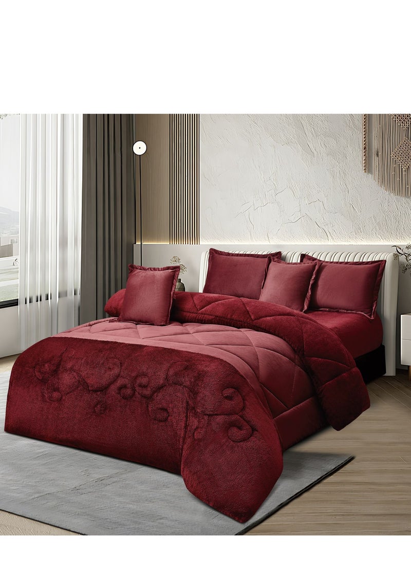 مينج لي مفرش شتوي نفرين نظام وجهين وجه مخمل وجه فرو - طقم مفارش 6 قطع ( 1 لحاف + 1 وشرشف مطاطي + 4 أغطية وسائد ديكورية ) يناسب سرير مقاس 200x200 سم - Image 2
