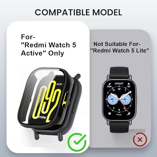 Wisely Shine Full Protective Slim Bumper Tempered Glass Case Cover Compatible with Redmi Watch 5 Active, Luxury Black - Image 2
