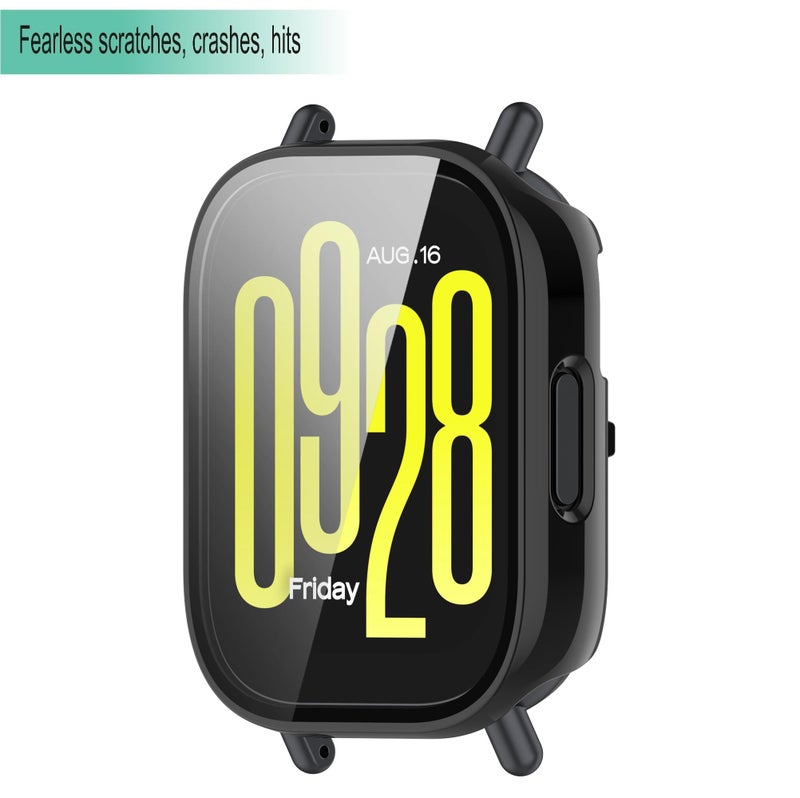 Wisely Shine Full Protective Slim Bumper Tempered Glass Case Cover Compatible with Redmi Watch 5 Active, Luxury Black - Image 4