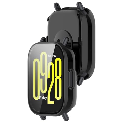 Wisely Shine Full Protective Slim Bumper Tempered Glass Case Cover Compatible with Redmi Watch 5 Active, Luxury Black - Image 3