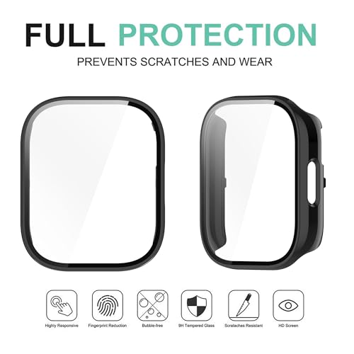 Wisely Shine Full Protective Slim Bumper Tempered Glass Case Cover Compatible with Redmi Watch 5 Active, Luxury Black - Image 5