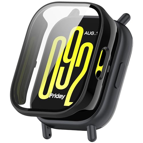 Wisely Shine Full Protective Slim Bumper Tempered Glass Case Cover Compatible with Redmi Watch 5 Active, Luxury Black - Image 1
