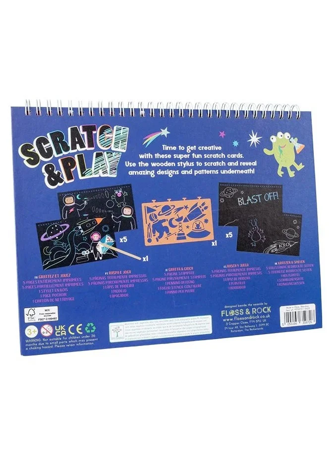 Floss & Rock Space Scratch Art Kit for Kids |  Scratch Cards with Wooden Stylus | Creative Activity Toy for Children | Mess Free Creative Play