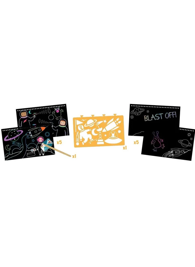 Floss & Rock Space Scratch Art Kit For Kids |  Scratch Cards With Wooden Stylus | Creative Activity Toy For Children | Mess Free Creative Play