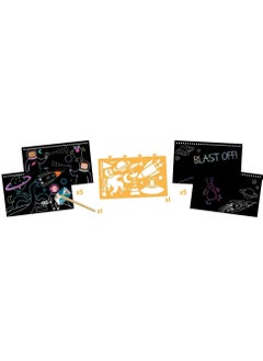 Floss & Rock Space Scratch Art Kit for Kids |  Scratch Cards with Wooden Stylus | Creative Activity Toy for Children | Mess Free Creative Play  - Image 4