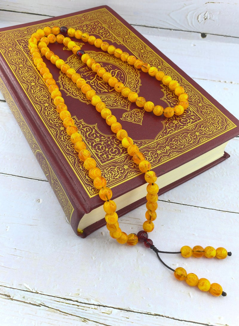 Fianser Tasbih Amber 99 Prayer Beads 8mm Tasbeeh Muslim Islamic Handmade Exquisite Zikr Dua Arabic - Image 2