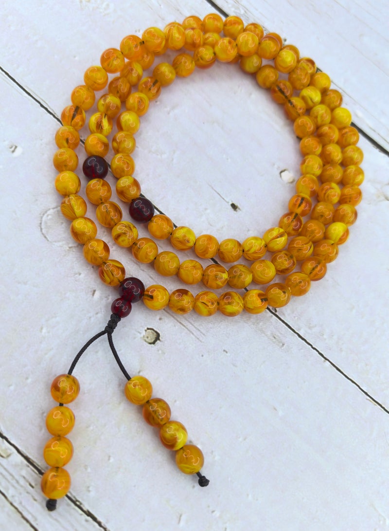 Fianser Tasbih Amber 99 Prayer Beads 8mm Tasbeeh Muslim Islamic Handmade Exquisite Zikr Dua Arabic - Image 1
