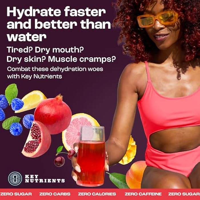 KEY NUTRIENTS Multivitamin Electrolytes Powder No Sugar - 5 Delicious Flavors Electrolyte Powder - Endurance & Energy Supplement - Hydration Powder - No Calories - 10 Servings - Made in USA - Image 2