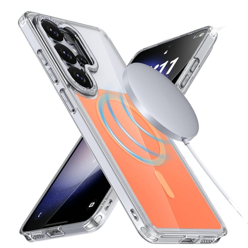 غطاء MagSafe، مقاوم للصدمات لـ Samsung Galaxy S24، أبيض TPU + Acrylic، مغناطيس قوي مغناطيسي من مادة TPU من الأكريليك باللون الأبيض للهدايا للاستخدام الشخصي للمكتب المنزلي - Image 3