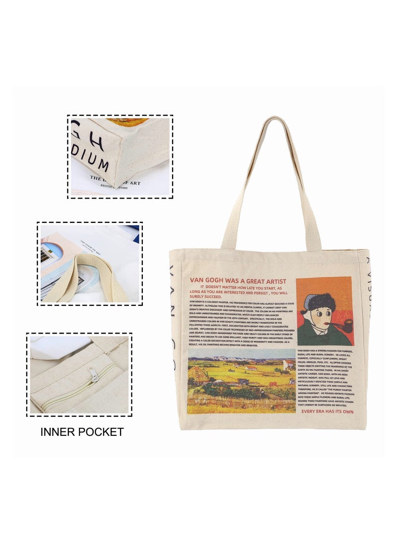 SYOSI Canvas Tote Bag Aesthetic for Women Graphic Tote bag with Zipper Cute Canvas Bags with Pockets  - Image 4