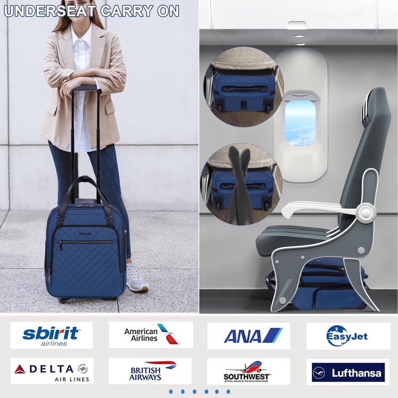 EMPSIGN Underseat Carry On Wheeled - 16" Carry on Bag with Wheels Multi-functional Lightweight Rolling Bag Overnight Weekender Small Suitcase for Women Men Travel Business, Haze Blue - Image 3
