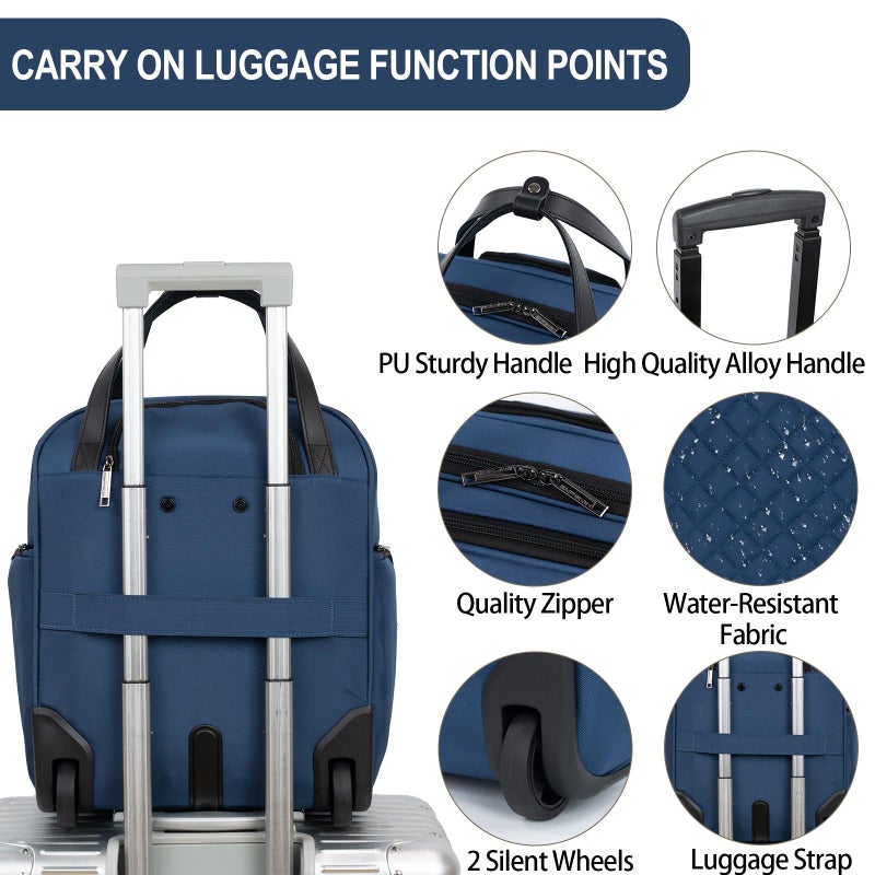 EMPSIGN Underseat Carry On Wheeled - 16" Carry on Bag with Wheels Multi-functional Lightweight Rolling Bag Overnight Weekender Small Suitcase for Women Men Travel Business, Haze Blue - Image 4