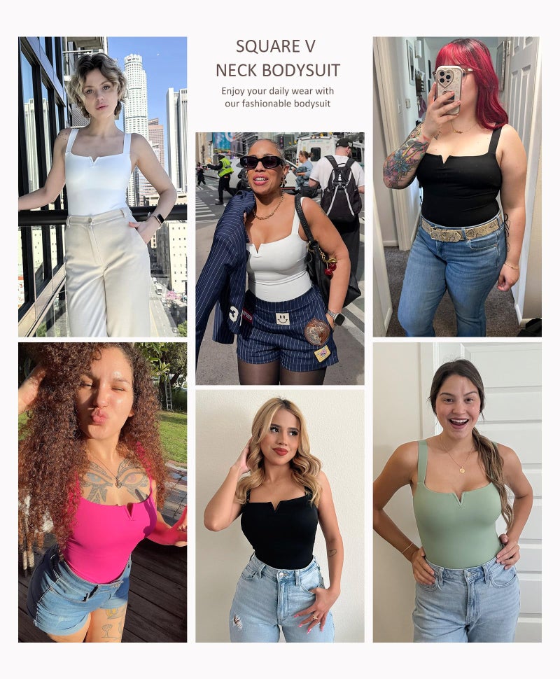 FeelinGirl بدلة نسائية من فيلين جيرل بلا أكمام بلون أسود بتصميم رقبة مربعة، بدلات ضيقة أساسية، قمصان للخروج، مقاس أسود M - Image 2