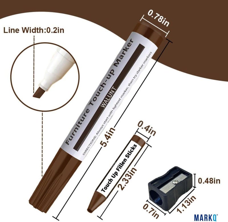 MARKQ طقم إصلاح الأثاث علامات خشبية متعددة الألوان | 6 علامات خشبية، 6 أعواد شمع ومبراة | تغطي الخدوش، البقع والتعديلات على الأرضيات الخشبية، الخزائن، الطاولات، المكاتب وغيرها من الأسطح الخشبية - Image 4