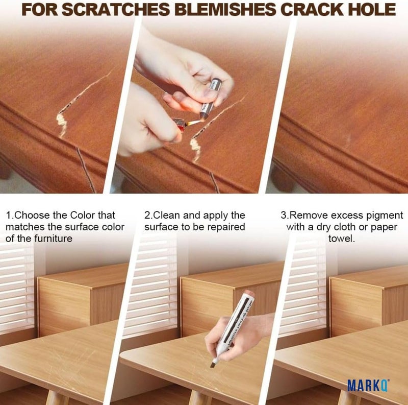 MARKQ طقم إصلاح الأثاث علامات خشبية متعددة الألوان | 6 علامات خشبية، 6 أعواد شمع ومبراة | تغطي الخدوش، البقع والتعديلات على الأرضيات الخشبية، الخزائن، الطاولات، المكاتب وغيرها من الأسطح الخشبية - Image 5