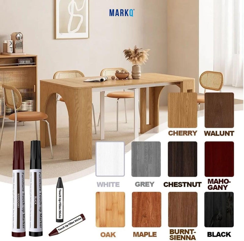MARKQ طقم إصلاح الأثاث علامات خشبية متعددة الألوان | 6 علامات خشبية، 6 أعواد شمع ومبراة | تغطي الخدوش، البقع والتعديلات على الأرضيات الخشبية، الخزائن، الطاولات، المكاتب وغيرها من الأسطح الخشبية - Image 2