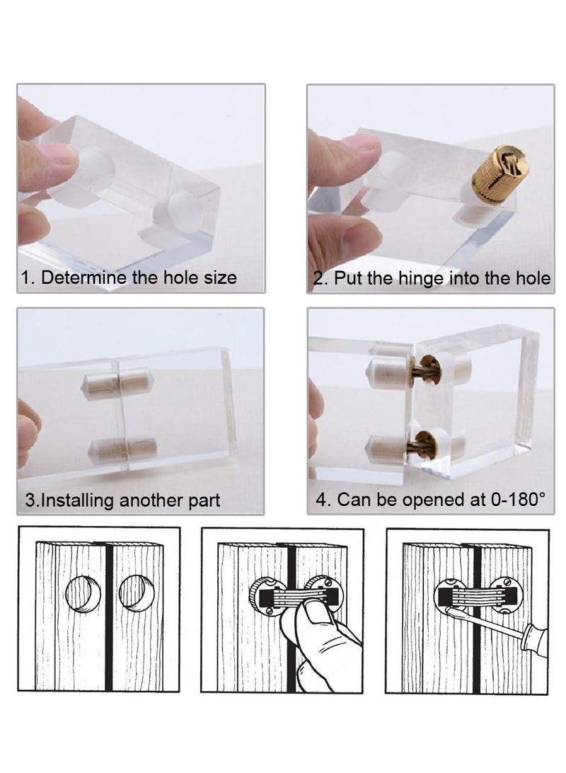 KASTWAVE Hidden Brass Barrel Hinges, Concealed Box Hinges Invisible Furniture Hinges 180 Degree Opening Angle Cabinet Hinges for DIY Jewelry Box Hand Craft (10mm, 4 Pcs) - Image 5