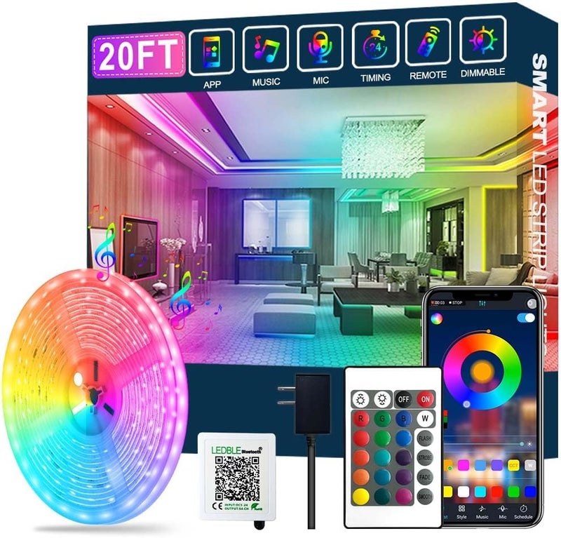 AILBTON Led Strip Lights,20ft Led Light Strips Music Sync Color Changing RGB Led Strip Built-in Mic,Bluetooth App Control LED Rope Lights with Remote,5050 RGB Led Lights for Bedroom,Home,TV,Party,Christmas - Image 1