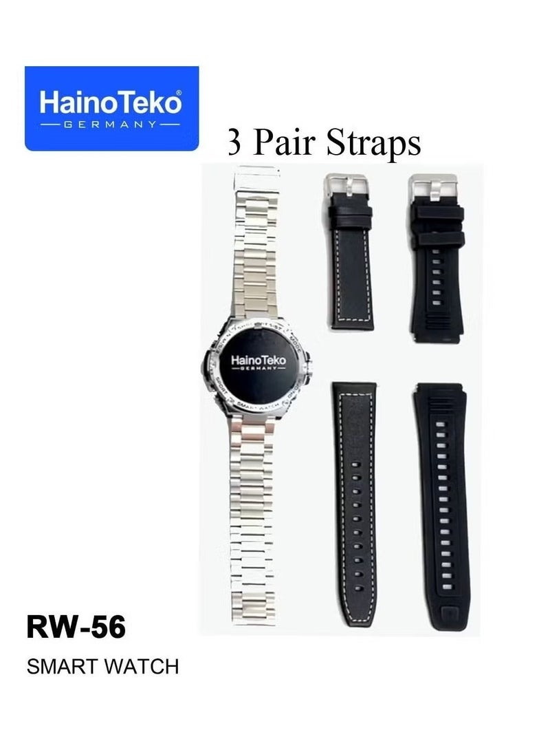 Haino Teko RW56 Round Shape AMOLED Display Smart Watch | 3 Pairs of Straps, Wireless Charger, Heart Rate Monitor, Fitness Tracker, Bluetooth Calling, Waterproof – Designed for Men & Boys (Silver) - Image 2