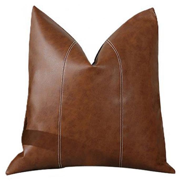 Aikanbo Waterproof Brown PU Imitation Leather Decorative Pillow Cover 45x45cm Hand-Sewn Square Cushion Case for Outdoor Sofa Bed Everyday Use - Image 1