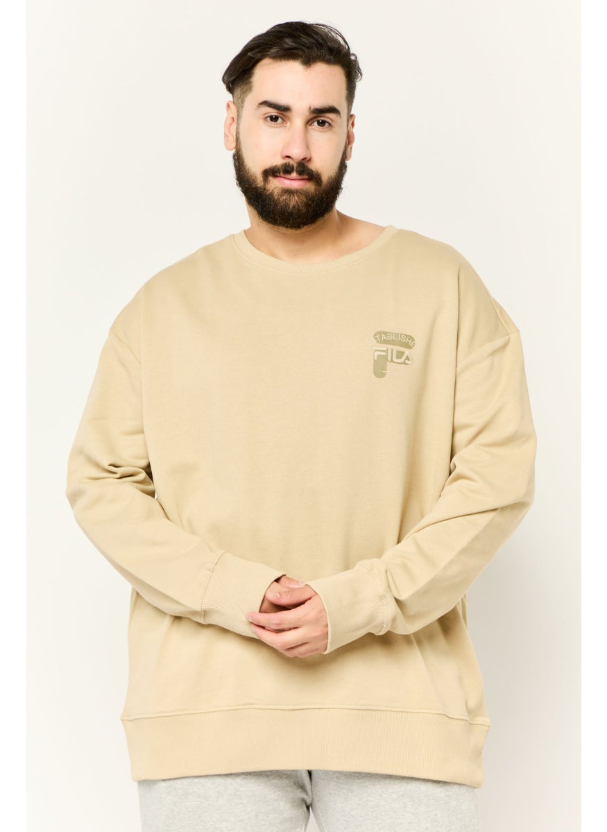 FILA Men Oversized Fit Long Sleeve Training Sweatshirt, Dark Beige  - Image 1