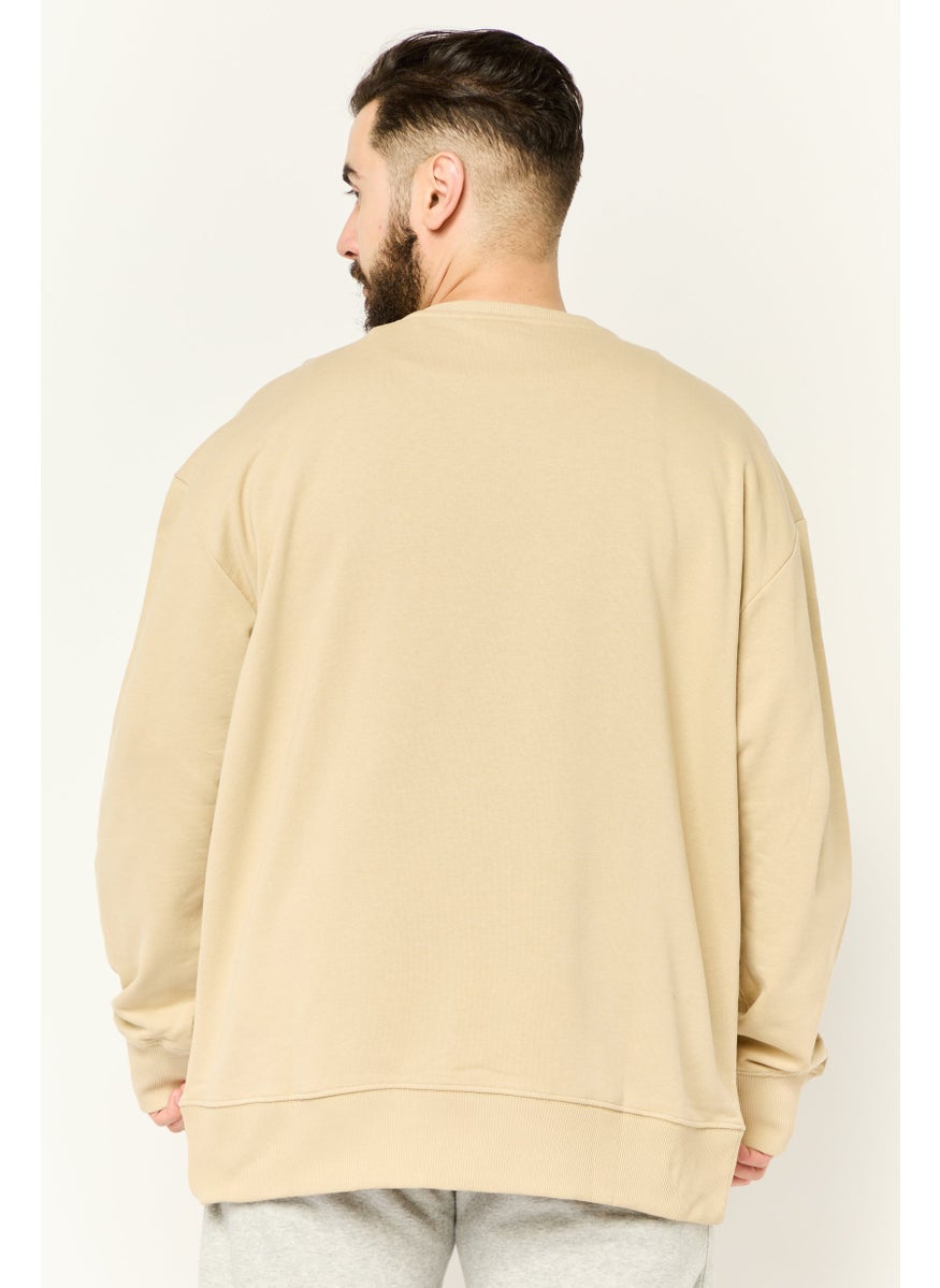 FILA Men Oversized Fit Long Sleeve Training Sweatshirt, Dark Beige  - Image 3