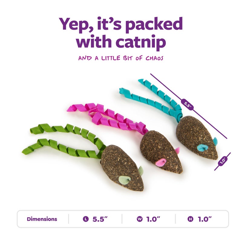 SmartyKat Magic Mice Compressed Catnip and Ribbon Cat Toys, Mess-Free for Hunting & Batting Fun for Cats & Kittens, Set of 3 - Image 3