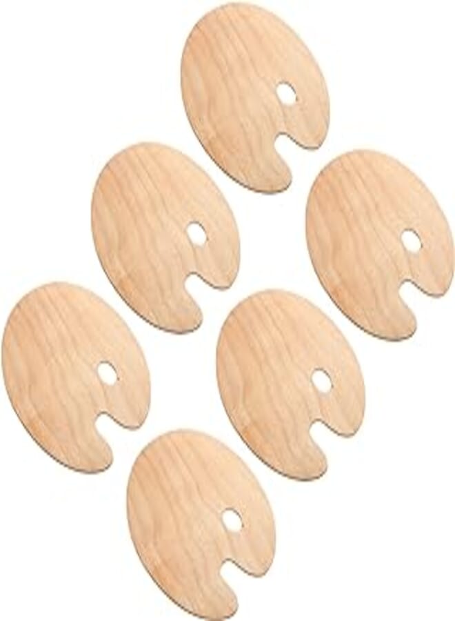 PATIKIL 9" x 12" Paint Tray Palette, 6 Pack Painting Pallet Holder with Thumb Hole Oval, Wood Color