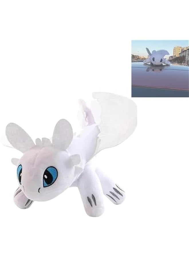 Dragon Car Accessories, Toothless Little Dragon Car Accessory Double Evil Spirit Doll with Suction Cup Helmet Car Motorcycle Sunroof Dragon Decoration (White, 10.6 inch)  - Image 1