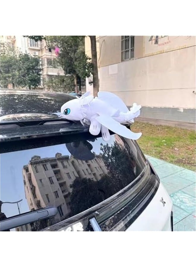 Dragon Car Accessories, Toothless Little Dragon Car Accessory Double Evil Spirit Doll with Suction Cup Helmet Car Motorcycle Sunroof Dragon Decoration (White, 10.6 inch)  - Image 2