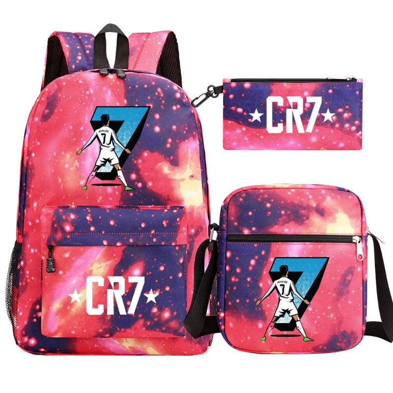 Ronaldo Printed Student Backpack Set with USB Charging Port - Image 1