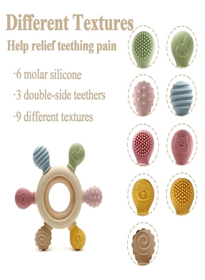 GONIPIMI Silicone Teething Toys, Natural Wooden Ring with Silicone Teething Cover, Teething Toys for Babies 0-6 Months, BPA Free, Infant Toys for Teething Relief, Baby Chew Toys, Wooden Baby Toy Gifts - Image 2
